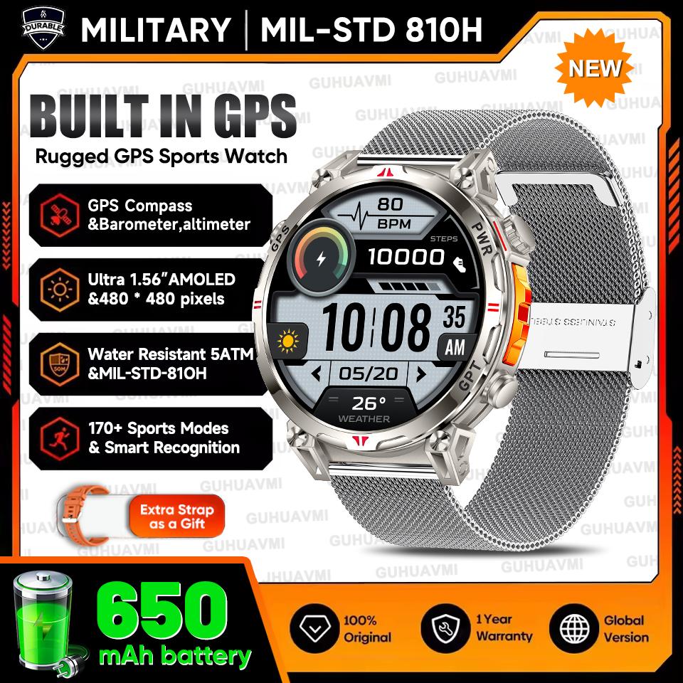 Outdoor GPS Sports Smart Watch Men Built in GPS Compass 5ATM Waterproof Bluetooth Call HD AMOLED Screen Fitness Smartwatch