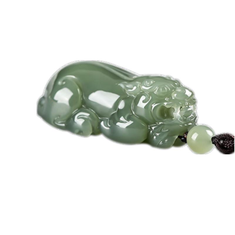 Xinjiang Hetian Jade Pixiu Pendant: Men's Green Guardian with Certificate