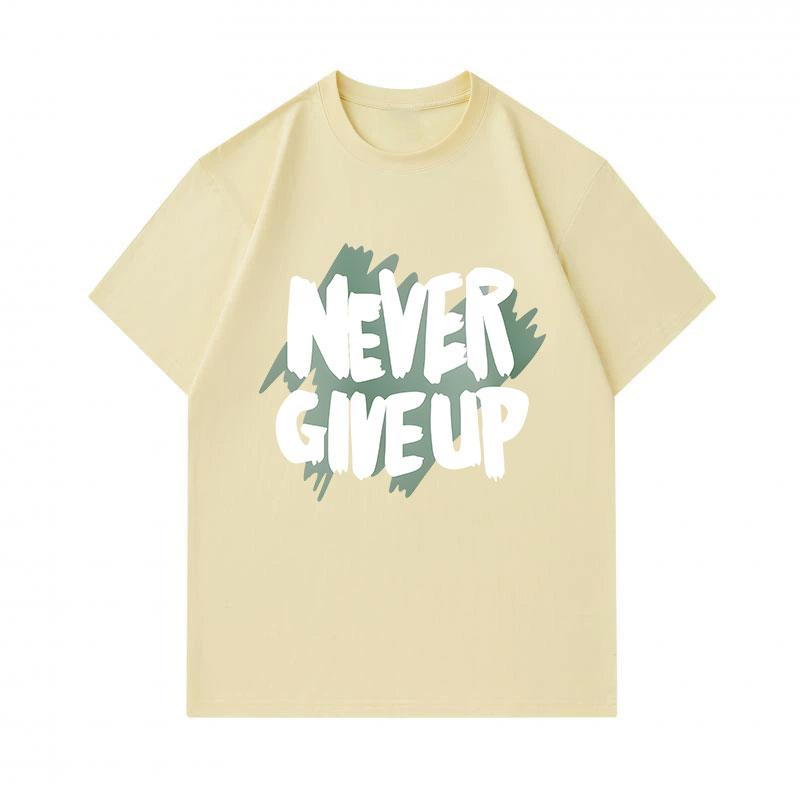 Men's 100% Cotton Crew Neck Short Sleeve T-Shirt, Never Give Up Inspirational Slogan Print Casual Comfortable Soft Tee for Daily Wear Street Fashion T
