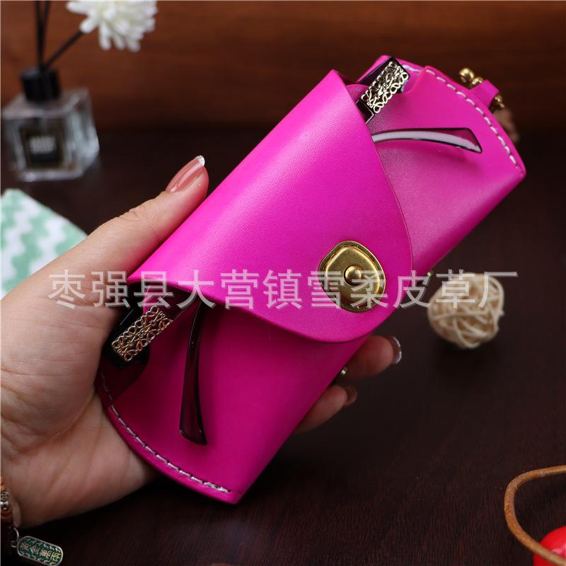 First Layer Cowhide Glasses Case, Myopia Glasses, Reading Glasses, Sun Sunglasses, Men'S Women'S Portable Fashion Lanyard, Genuine Leather Storage Box