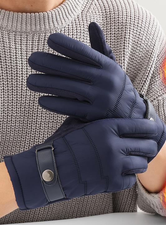

Autumn and Winter Plush Down Cloth Korean Edition Touchscreen Riding and Driving Windproof and Warm Suede Gloves One Size темно-синий
