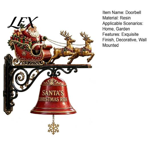 Christmas Doorbell Decoration Bell Wall Hanging Decoration, Santa Sleigh Reindeer Ornament, Large Decorative Unique Winter Home Decorations for Porch