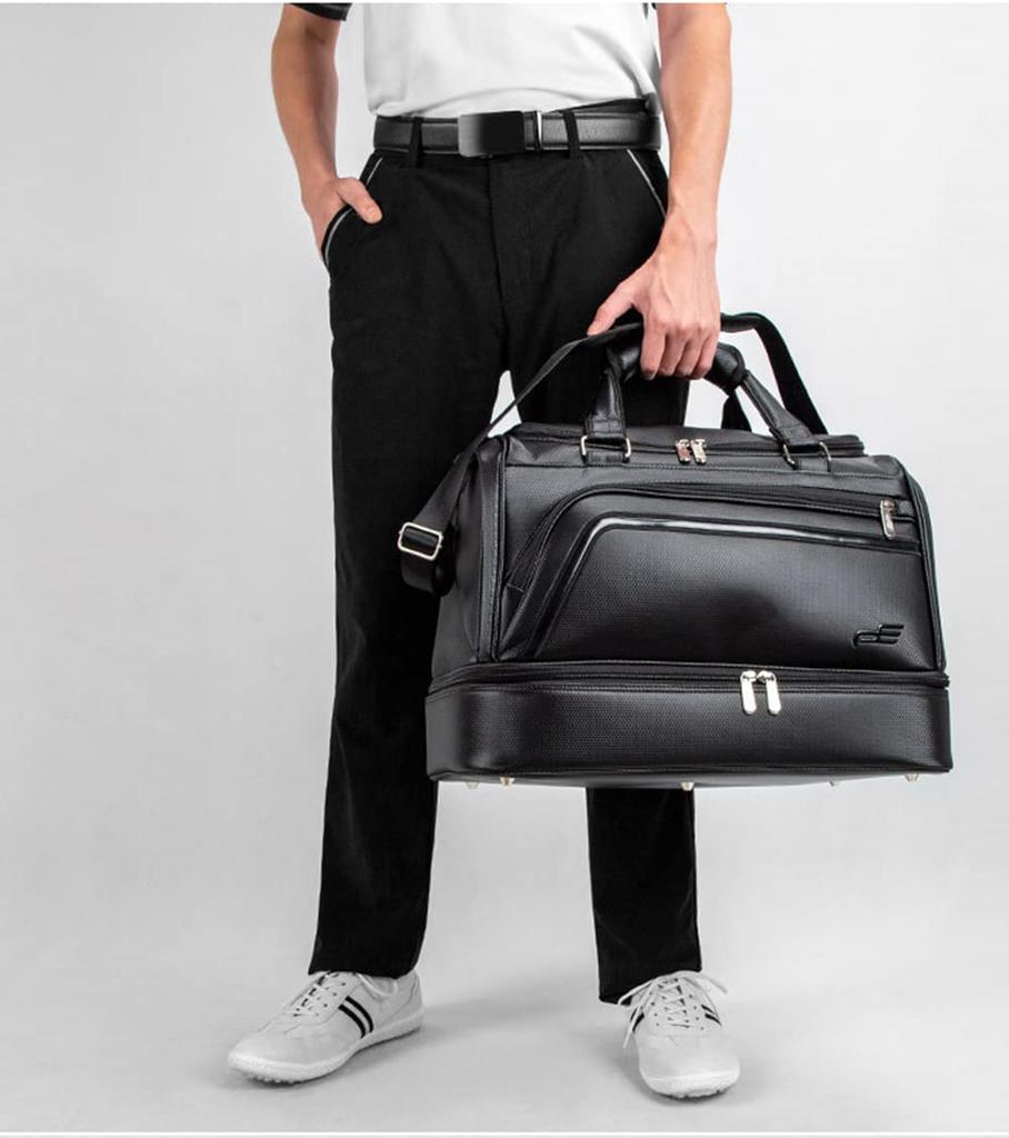 PlayEagle Golf Boston Bag Double Layer Golf Tote Bag PU Leather 2WAY Shoulder Bag with Shoe Pocket with Shoulder Waterproof Large Capacity Gym Travel