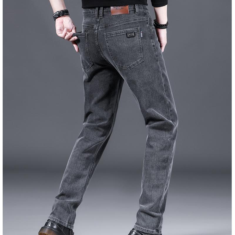 New Men's Casual Black Elastic Denim Pants Spring Autumn Loose Fit Straight Leg Versatile Casual Trousers for Men