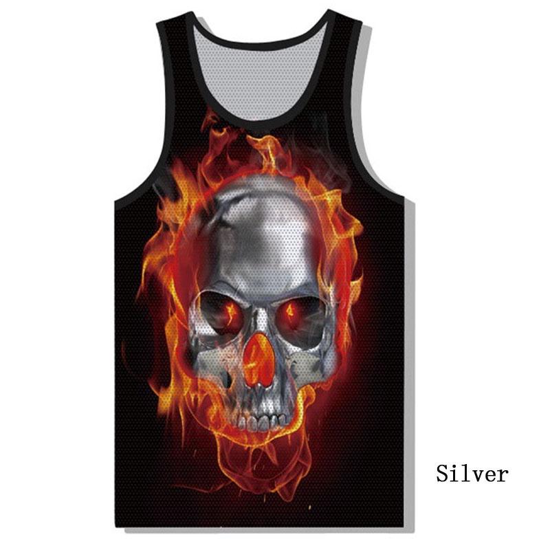 

3D Графический Принт Череп Мужская Майка для Тренажерного Зала, Мышечная, Спортивная, Фитнес, Майки Tag2XL=US L серебряный