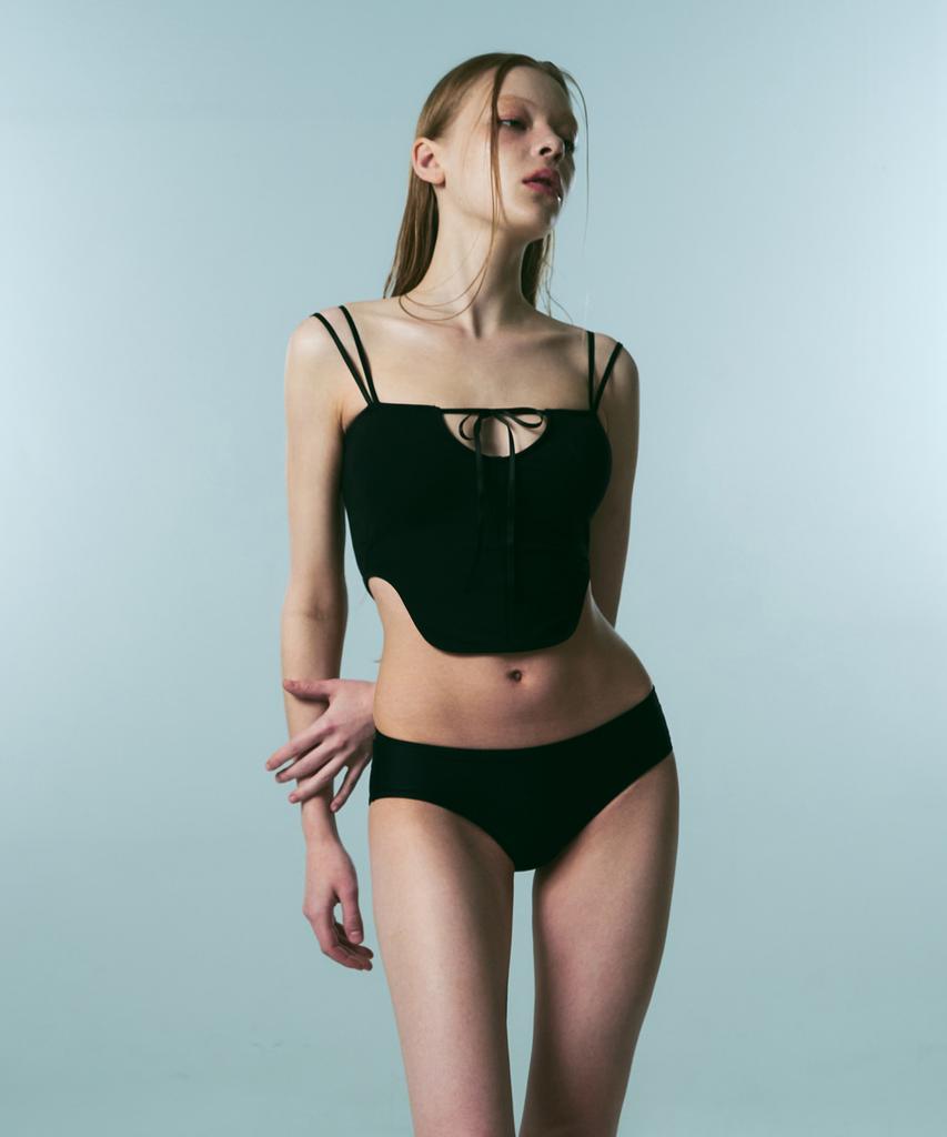 VINAJ Ribbon V-Shirt Half-Top Bikini Bra (Black)