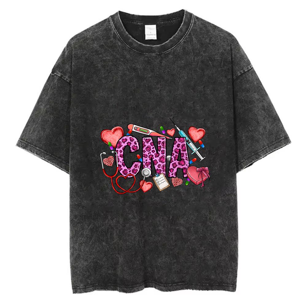 pc Nurse Graphic T Shirt Pink Leopard Heart Medical Tee Certified Nursing Assistant Shirt Women Cute Gift Nurse Life Top S