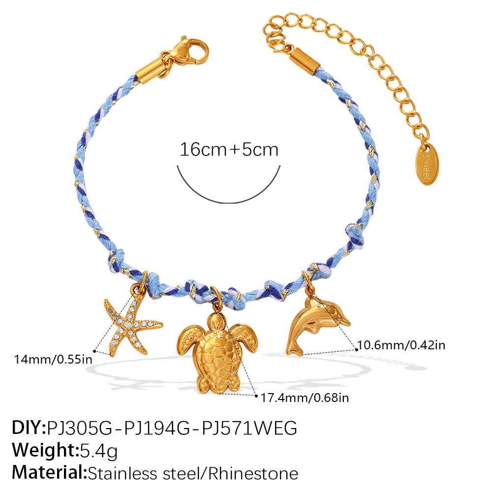Blue rope woven ocean pendant niche starfish dolphin turtle multi-pendant necklace bracelet set