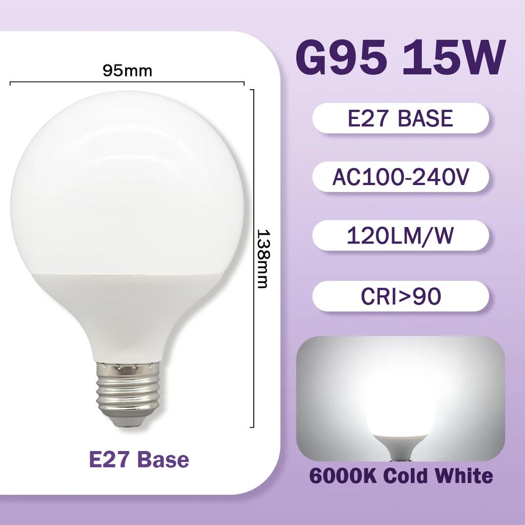 G80 G95 G120 LED-Lampe E27 10W 15W 18W 120LM/W AC 220V 127V CRI90 Energiesparende Global Light Lampada Ampullenlampe Eitelkeitslampen