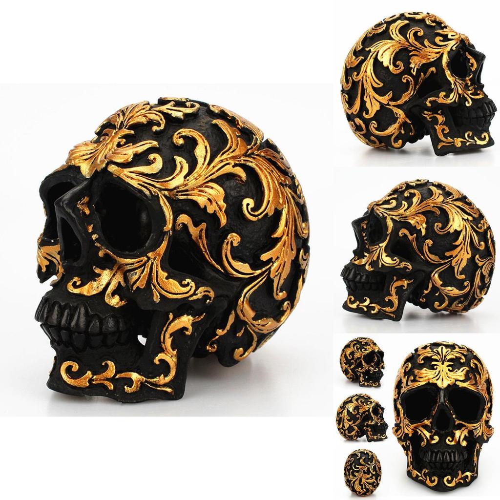 Elegante goldene Totenkopf-Figur Menschlicher Skelettkopf Perfekt für Halloween-Dekoration