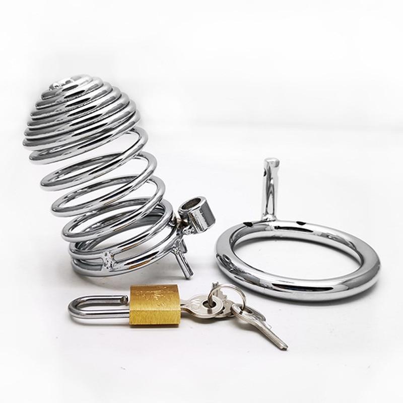 Dispozitiv de centură de castitate pentru bărbați din oțel inoxidabil, cușcă metalică pentru păsări, inel de reținere, jucărie sexuală pentru bărbați