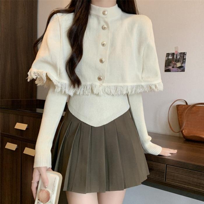 Autumn and Winter New Inner Layering Shirt Design Niche Two-piece Knitted Top Sweater Half Turtleneck Top Women's Clothing