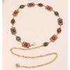 Elegant Golden & Silver Waist Chain Accessory Metal Material Oval Carved Dress Belt Rhinestone Decor Body Chain For Women