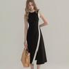 Spring Summer Women O Neck Comfortable Elegance Sleeveless Temperament High Waist A Line Simple Solid Color Long Dress
