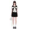 Korean Black Bow Polka Dot Off-the-shoulder Short-sleeved T-shirt Women's Summer New Slim-fit Unique Beautiful Top