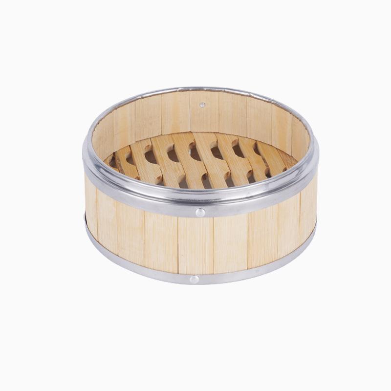 Durable Bamboo Steamer Basket Steel Handle Lid High Temp Resistant Steamer for Dim Sum Bao Bun Kitchen Cooking Tool