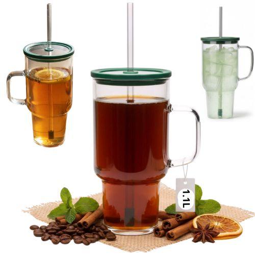 Stanley Big Glass Bottle Mug 1.1L Transparent With Lid And Straw