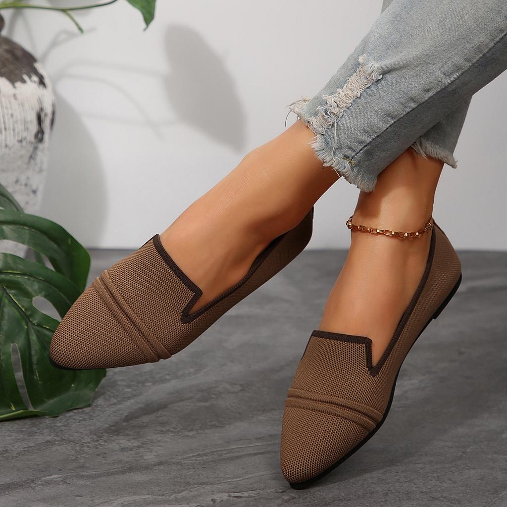 Foreign trade large size flat-soled single shoes 2025 spring and summer new pointed head fly-woven one-pedal shallow mouth casual foot shoes women