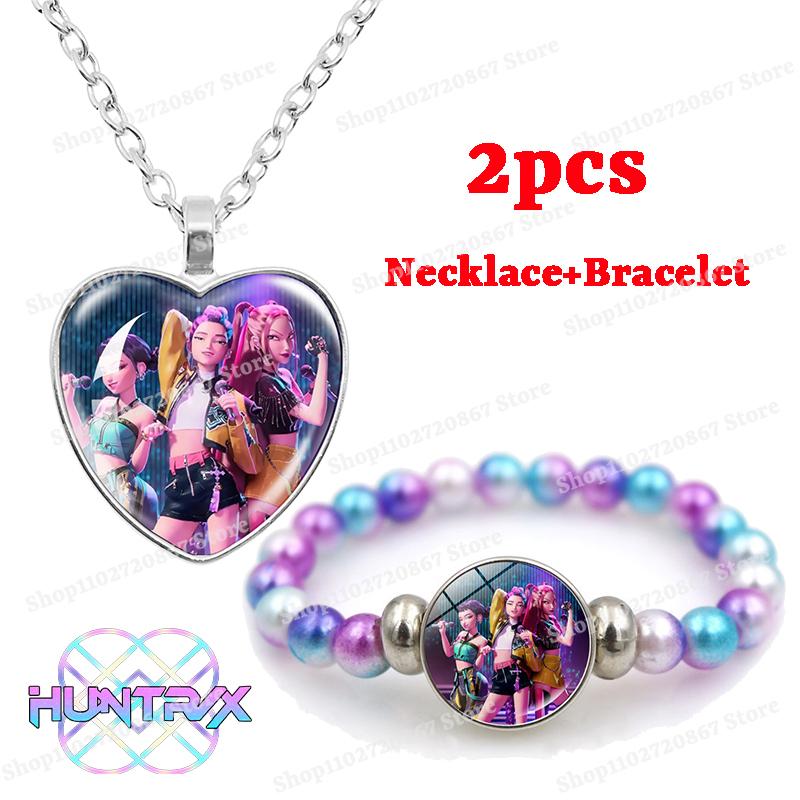 Kpop Demon Hunters Bracelets + Necklace Jewelry Set 2pcs Female Fashion Necklace Chain Pendants Accessories Girl Party Gift Toy