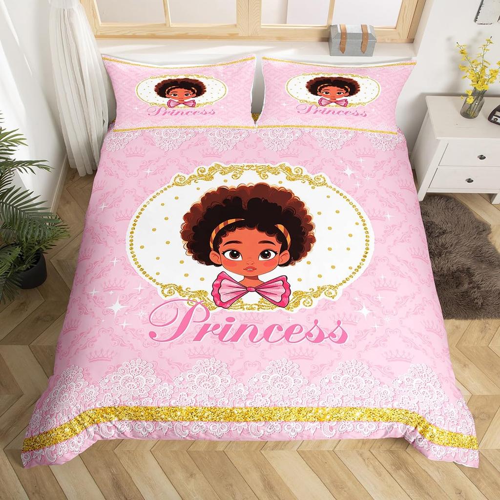 Cartoon Girl Pink Princess Duvet Cover Kawaii Castle Carriage Bedding Set,Ballet Dancer Comforter Cover Star Flower Quilt Cover
