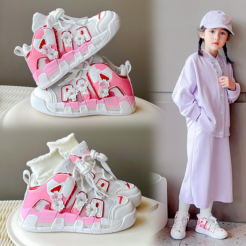 2025 Spring New Girls Leather Soft Sole Sneakers Children's Fashion Casual Shoes Medium and Older Children's Running Shoes Girls