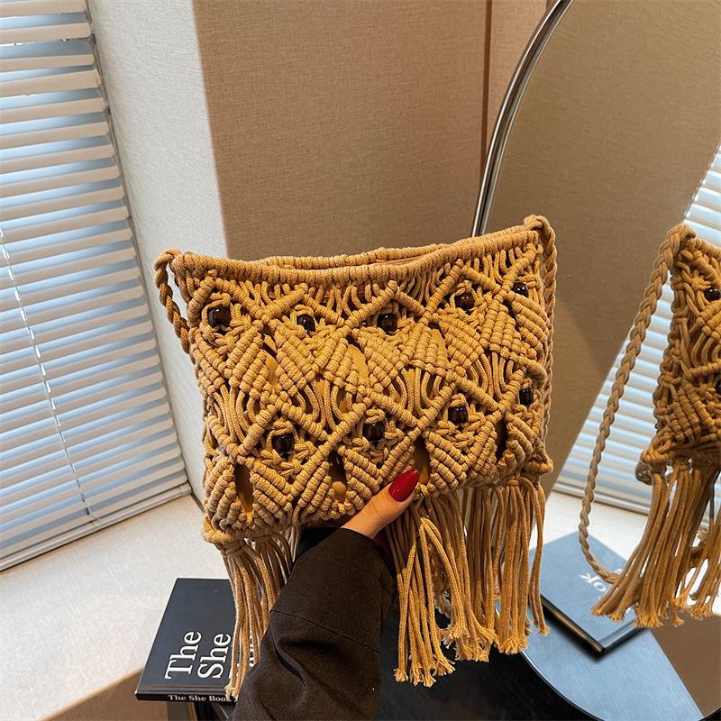 

Плетеная сумка женская 2025 новая линия модная сумка на плечо с бахромой сумка-мессенджер сумка-ведро хаки