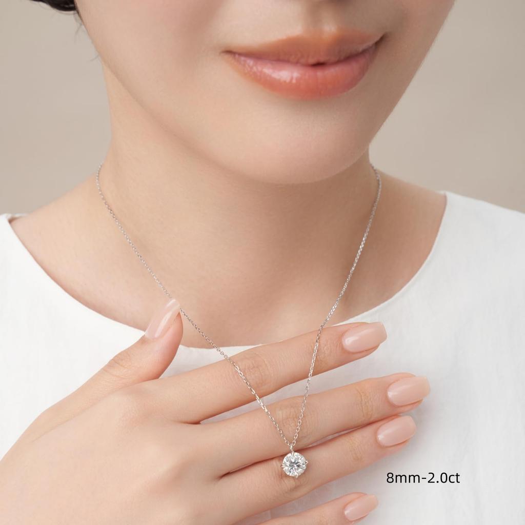 [KRKC] Moissanite Necklace for Women: Birthday Gift for Women, S925 Sterling Silver, Single Diamond (0.5/1.0/2.0/3.0/4.0ct), Artificial Diamond, 4-Pro