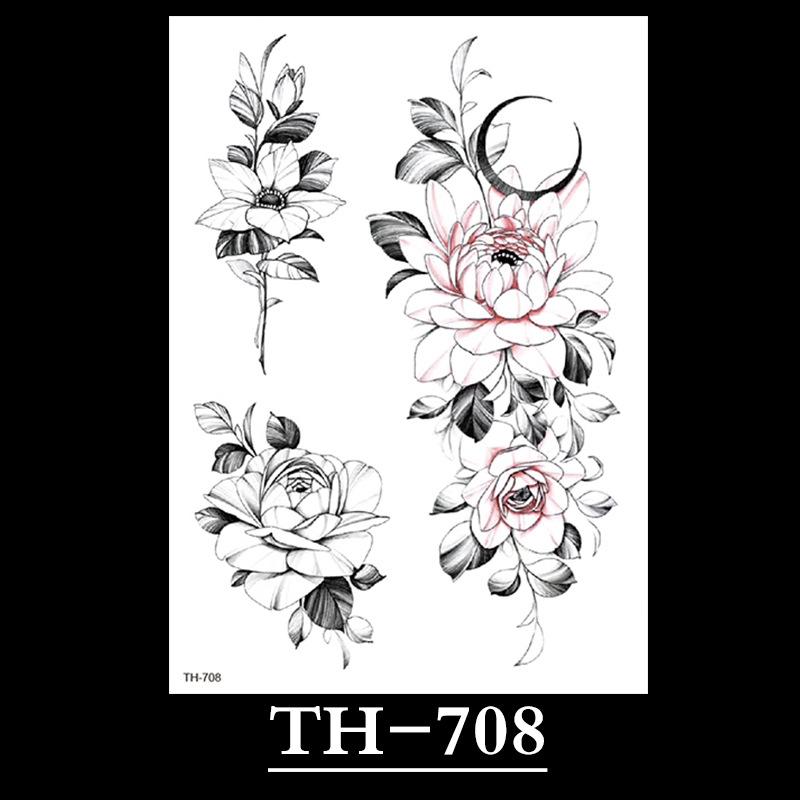 Flower Arm Tattoo Sticker, Half Arm Waterproof Tattoo Sticker, Sketch Line Tattoo Sticker Tattoo