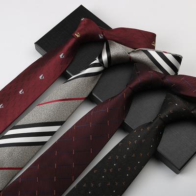 Corbata estampada para hombre, para traje de novio de boda, a rayas burdeos, 8 cm