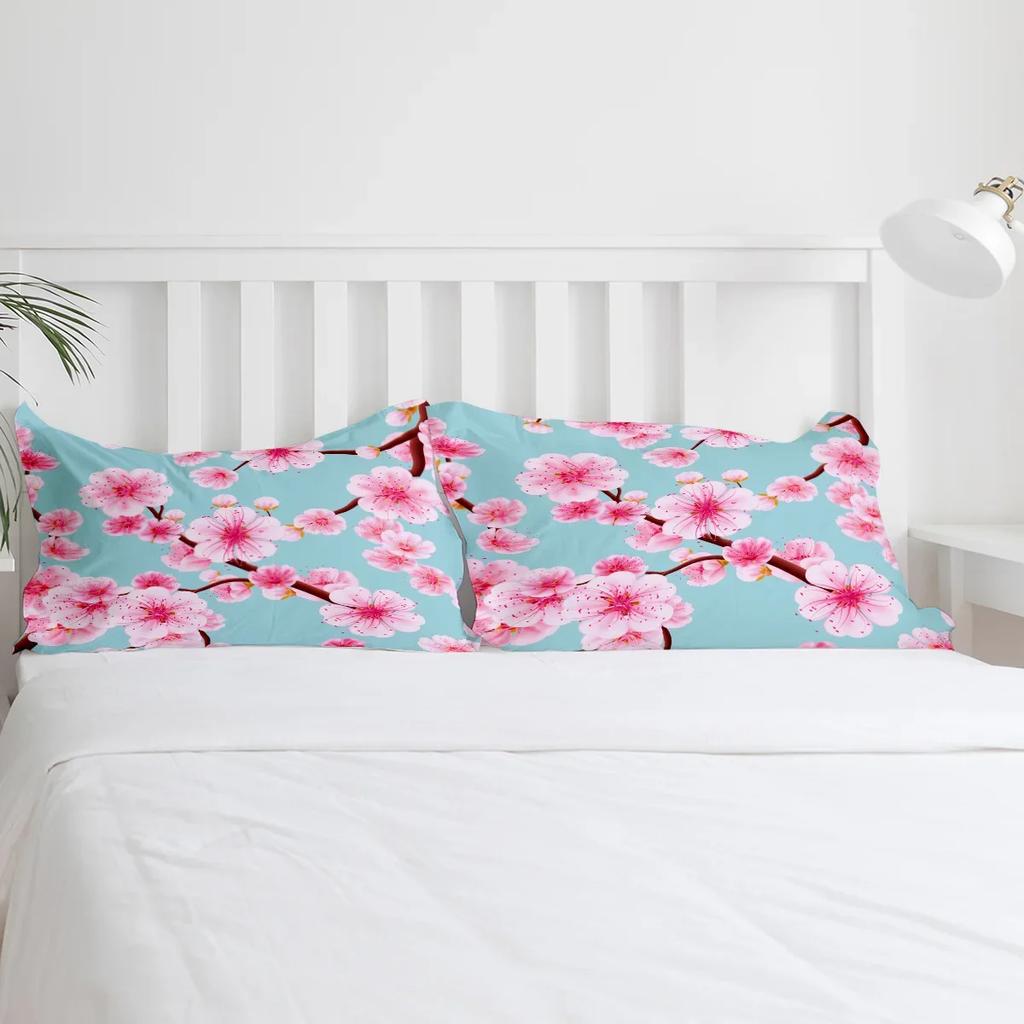 Plant Pink Cherry Blossom Art Bedding Set 3pcs Duvet Cover Pillowcase Kids Adult Quilt Cover Double Bed Set Home Textile