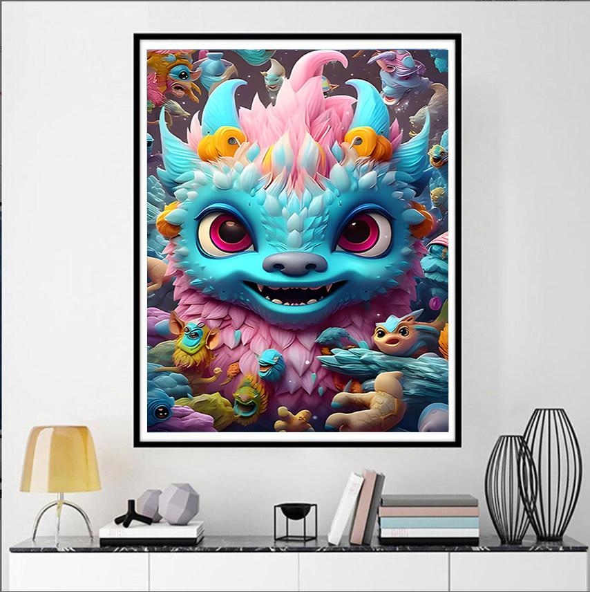 5D DIY Full Circle Diamond Painting "Comic Dragon Baby" Embroidery Cross Stitch Home Decor Gift