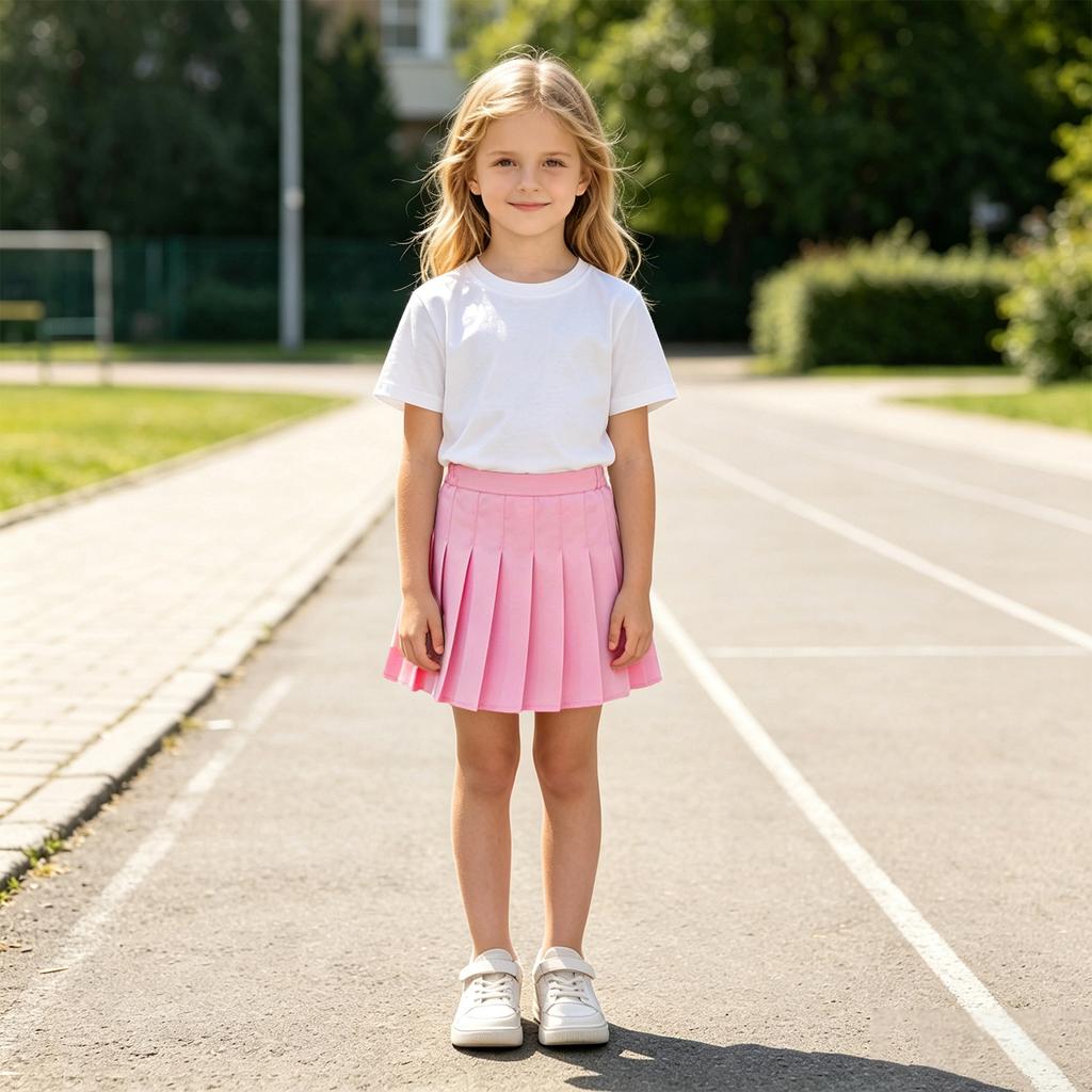 Girls Pleated Short Skirt with Built-in Shorts for School and Daily Wear