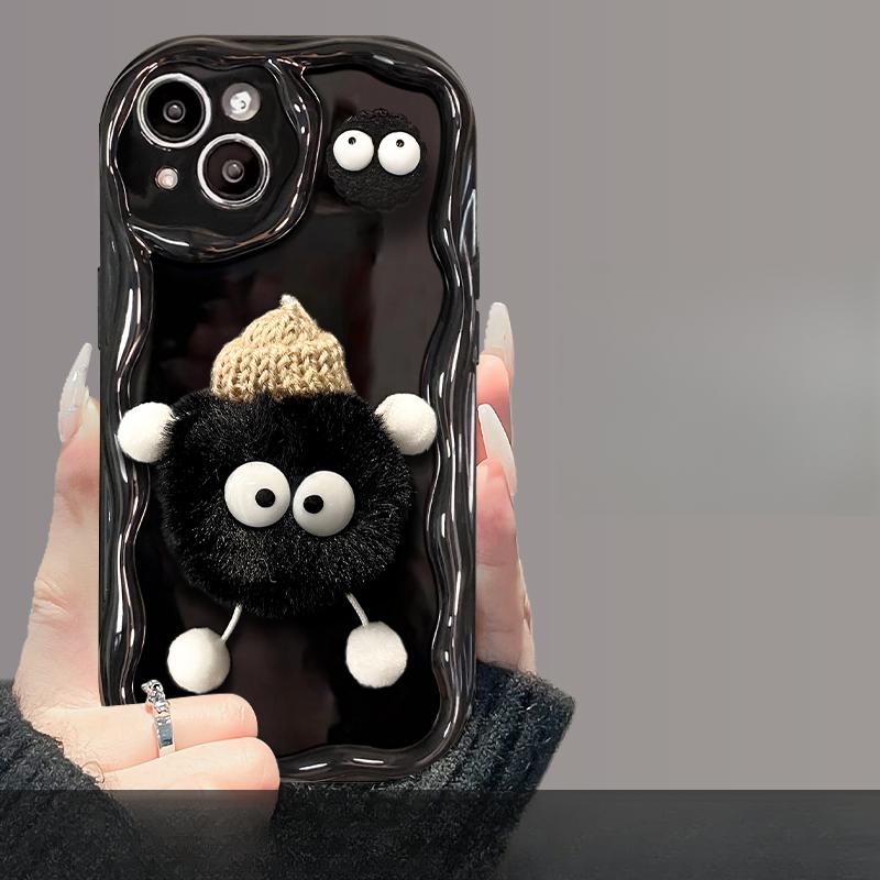 Applicable To Apple 15pro Mobile Phone Case IPhone 14/13 Plush Coal Ball Doll Lanyard 11/12 Silicone Xs/xr
