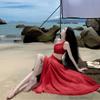 Pure Desire Spice Girl Slanted Shoulders Exposed Waist Atmosphere Vacation Super Fairy Big Swing Romantic Dress Red Dress Feeling