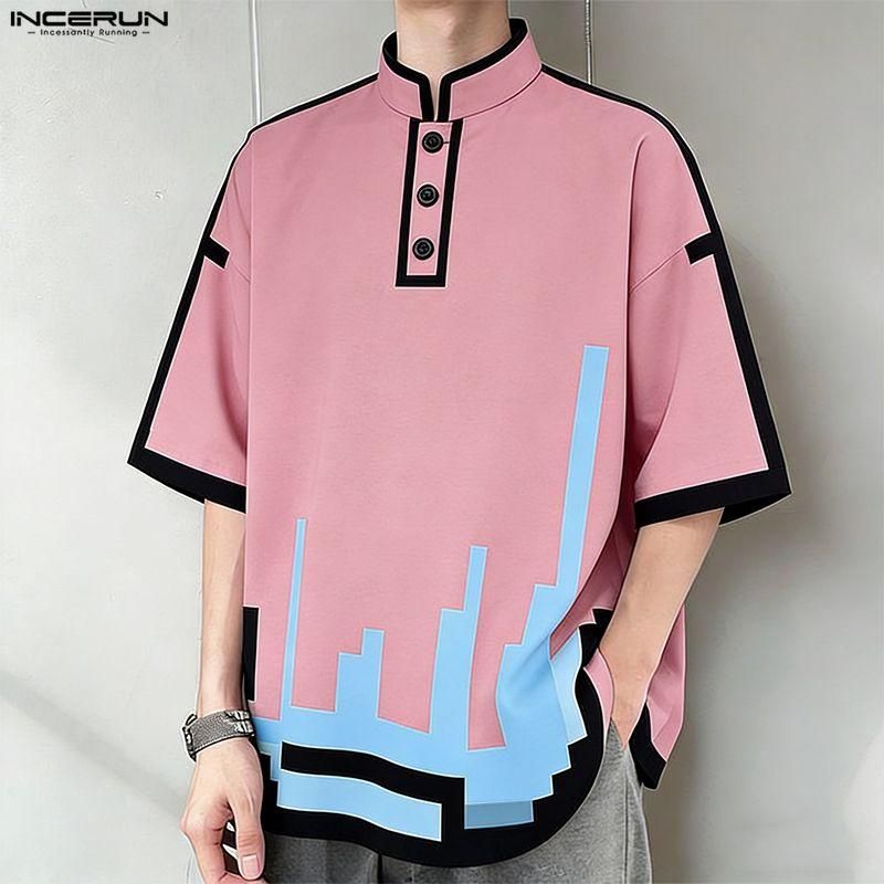 INCERUN Men Half Sleeve Round Neck Cartoon Print Oversized T-Shirts Tops