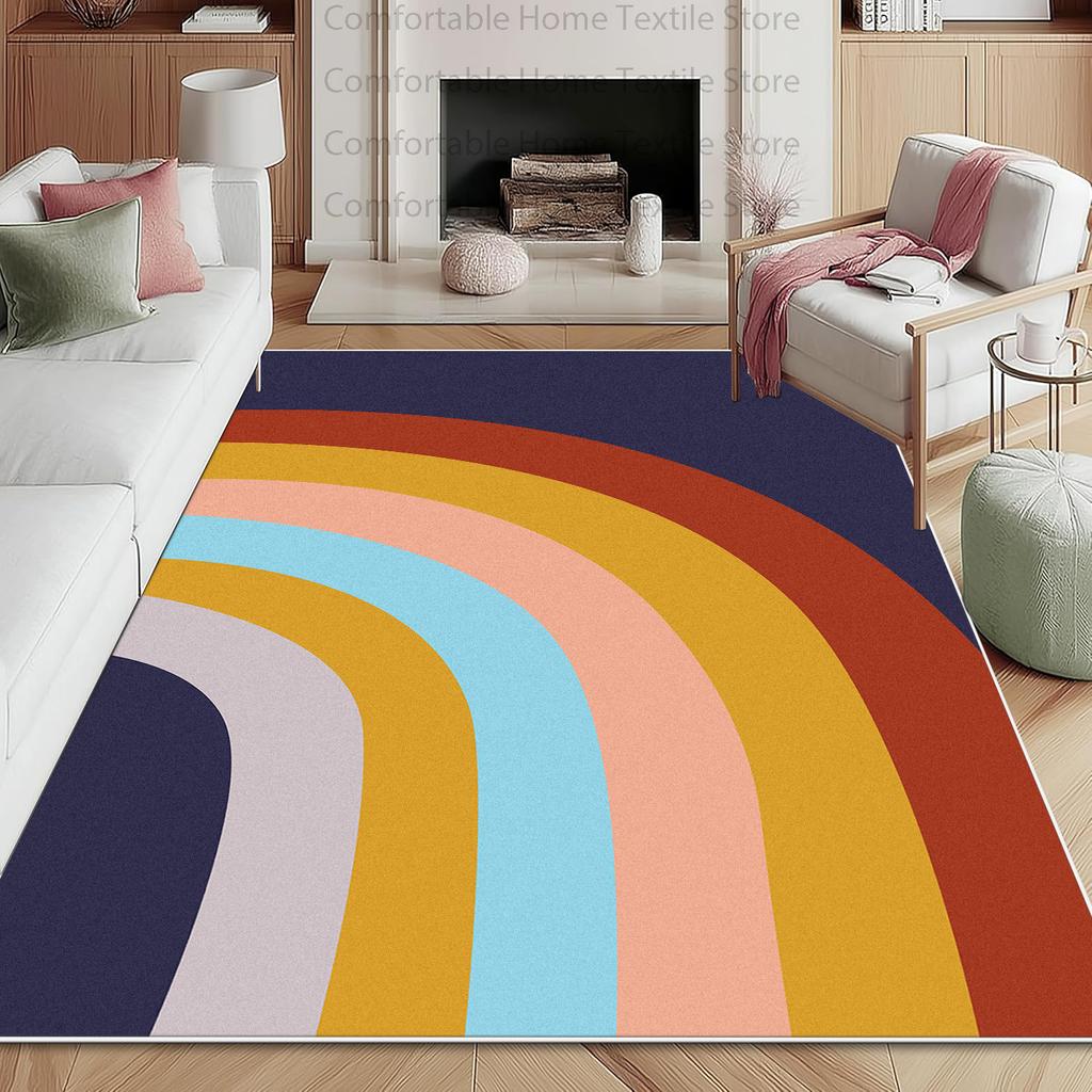 Nordic Rainbow Abstract Style Living Room Carpet Cute Stripes Soft Plush Decoration Home Rug Cloakroom Washable Foldable Mat