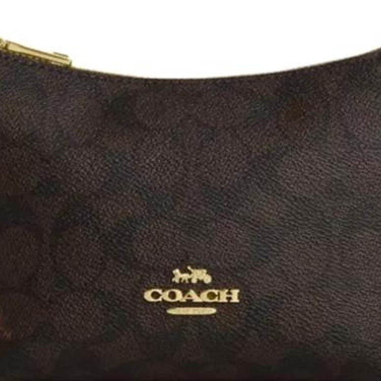 Coach Bolso Bandolera con Cierre Superior de Lona Recubierta, Bolso de Hombro Mini para Mujer Color Nogal CX604-IMXDO