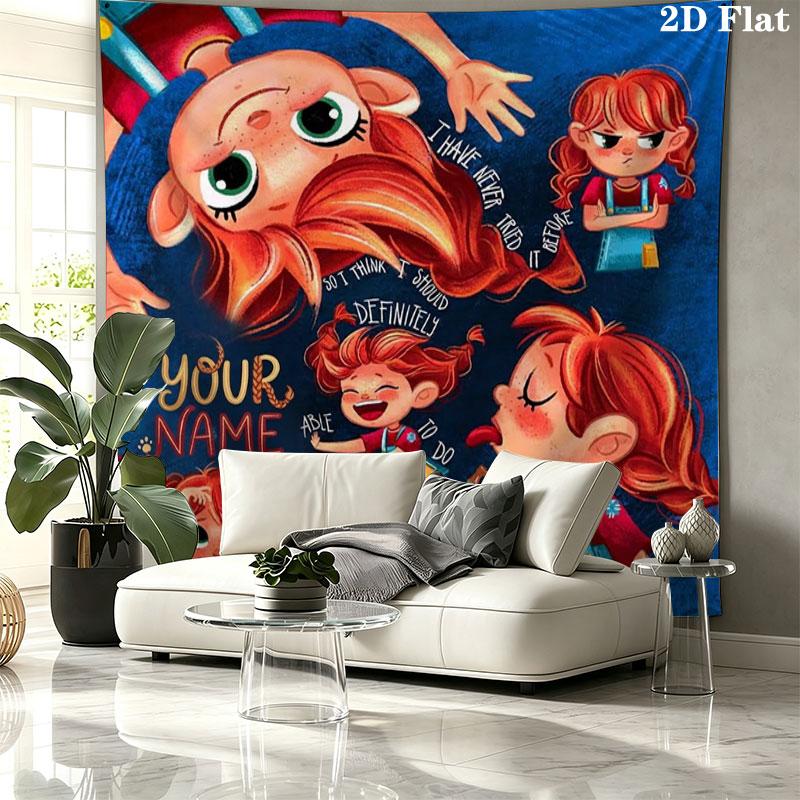 Pippi Longstocking Custom Name Wall Tapestry Aesthetic Wall Hanging Printed Fabric Blanket Decorative Tapestries for Bedroom Living Room Home Decor