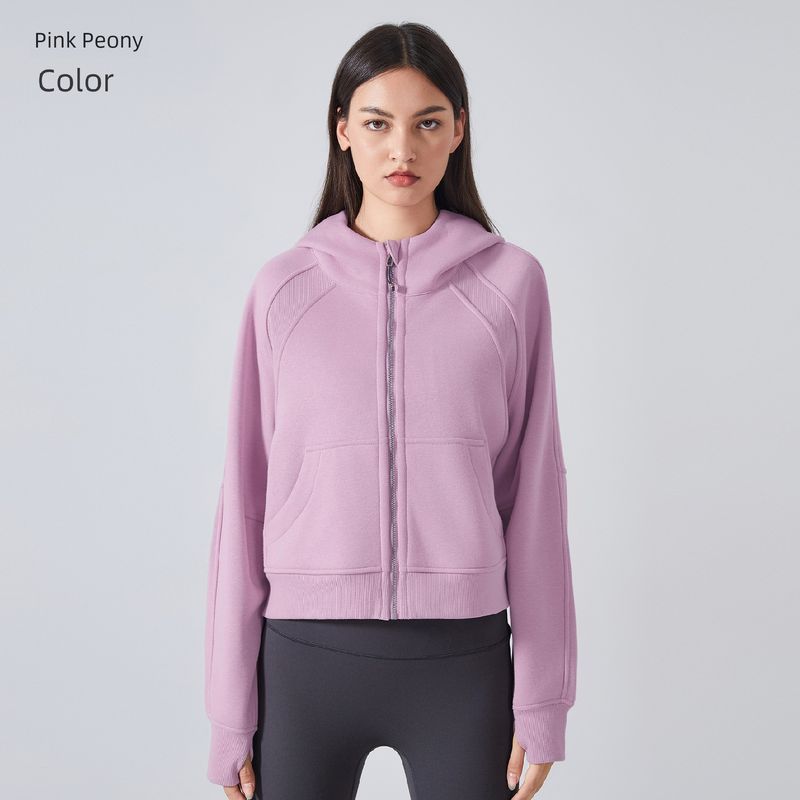 

Lu Same Style Fleece Zipper Hooded Loose Sports Jacket Female Thickened Thermal Hooded Sweatshirt Yoga Clothing Top Pink Peony 10/12