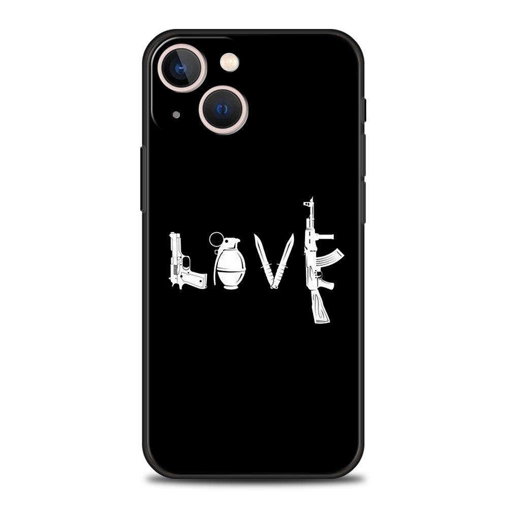 AK47 Handgun Gun BUllets Phone Case For Apple iPhone 11 15 14 Pro MAX 12 13 7 8 Plus X XR XS MAX SE Silicone Black Cover Funda