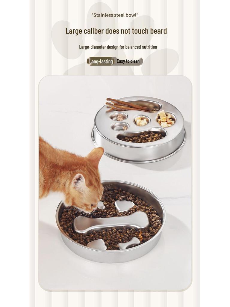 Stainless Steel Non-Slip Slow Feeder Pet Bowl for Cats & Dogs