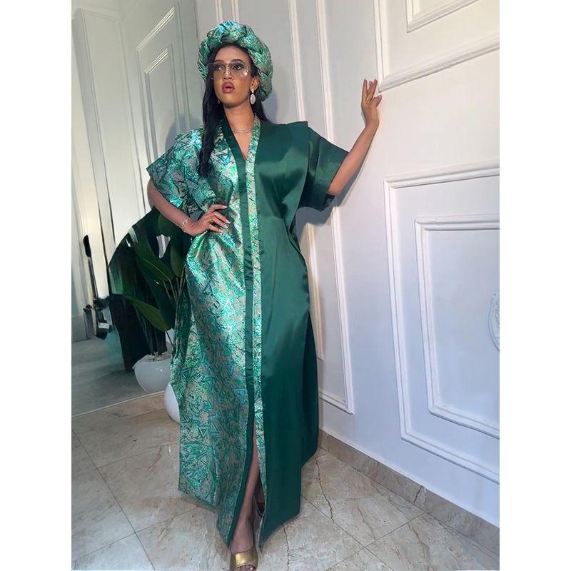 Africa Plus Size Women Clothing Patchwork New V-neck Print Loose Casual Dress Middle East Arab Robe Dress