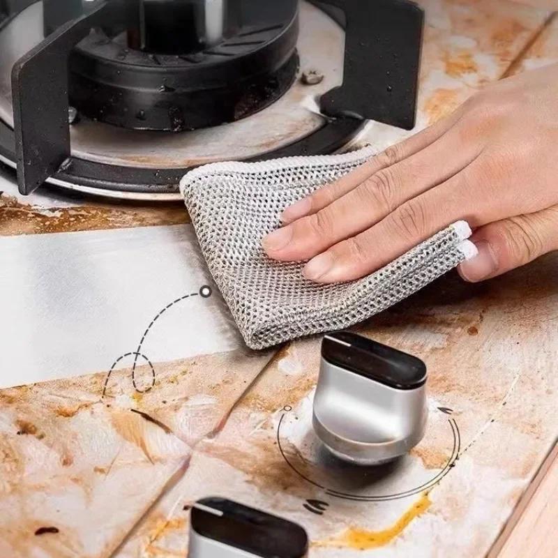 For Dishcloth Rag Cleaning Supplies Useful Things For Kitchen Steel Household Non-Stick Metal Towel Dish Use. Wire 3-10Pcs Oil