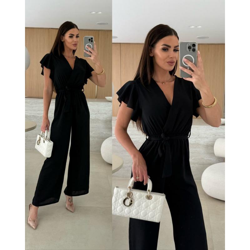 Tute Estive da Donna a Maniche Corte Larghe Eleganti con Scollo a V Incrociato Moda Ufficio Casual Semplici Tute Streetwear Salopette con Lacci Abbigliamento Donna