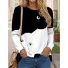 Women's T Shirt Tees Color Block Cat Black White Print Long Sleeve Daily Weekend Funny Round Neck Regular Fit Spring