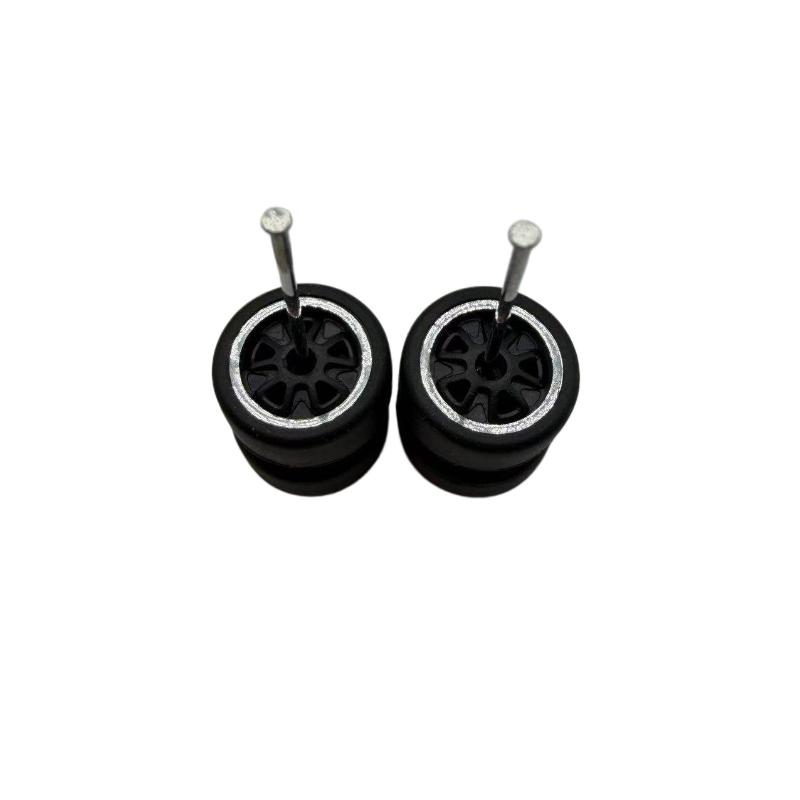 1 Set Diy Accessories 1/64 Model Wheels With Slicks Rubber Tires For Toy Model Petal Wheel Diecast Cars Refiting Parts
