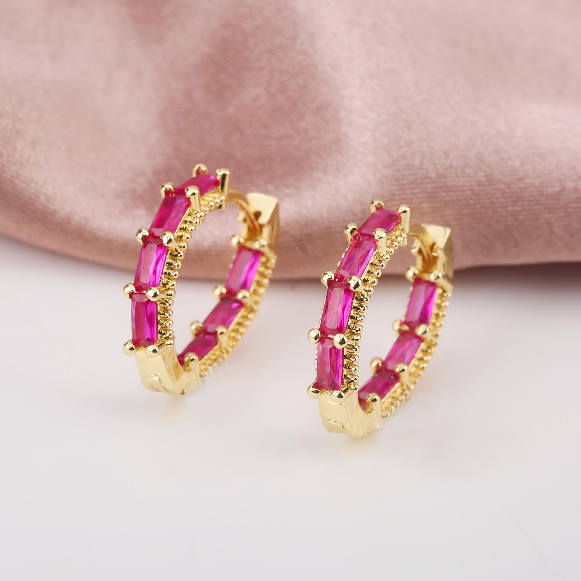 

6 Color Punk Colorful Zirconia Round Drop Earrings For Women Dangle Ear Zircon Hip Hop Gold Color Gift Accessories Dropshipping красный