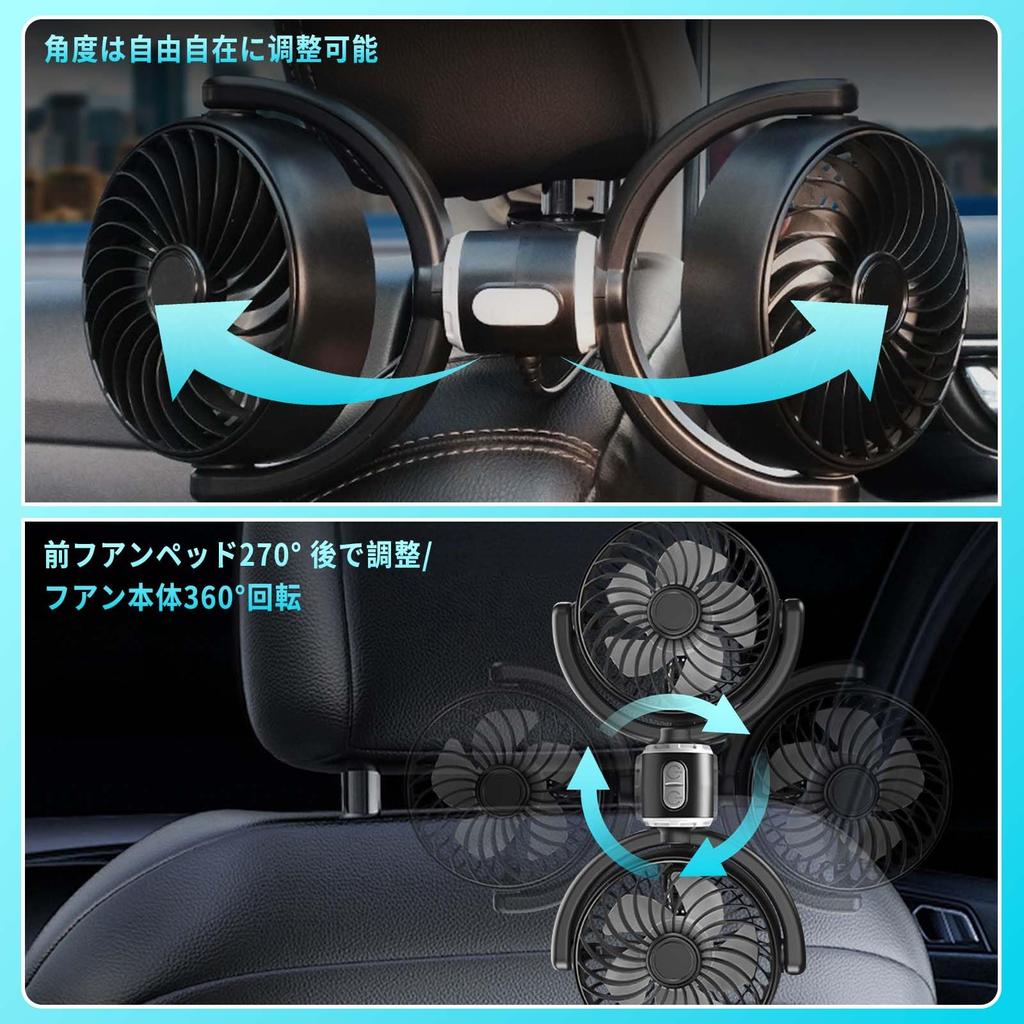 PhyiFlbey Car Fan, Car Fan, Rear Fan, USB Charging, Double Headed Car Fan, Low