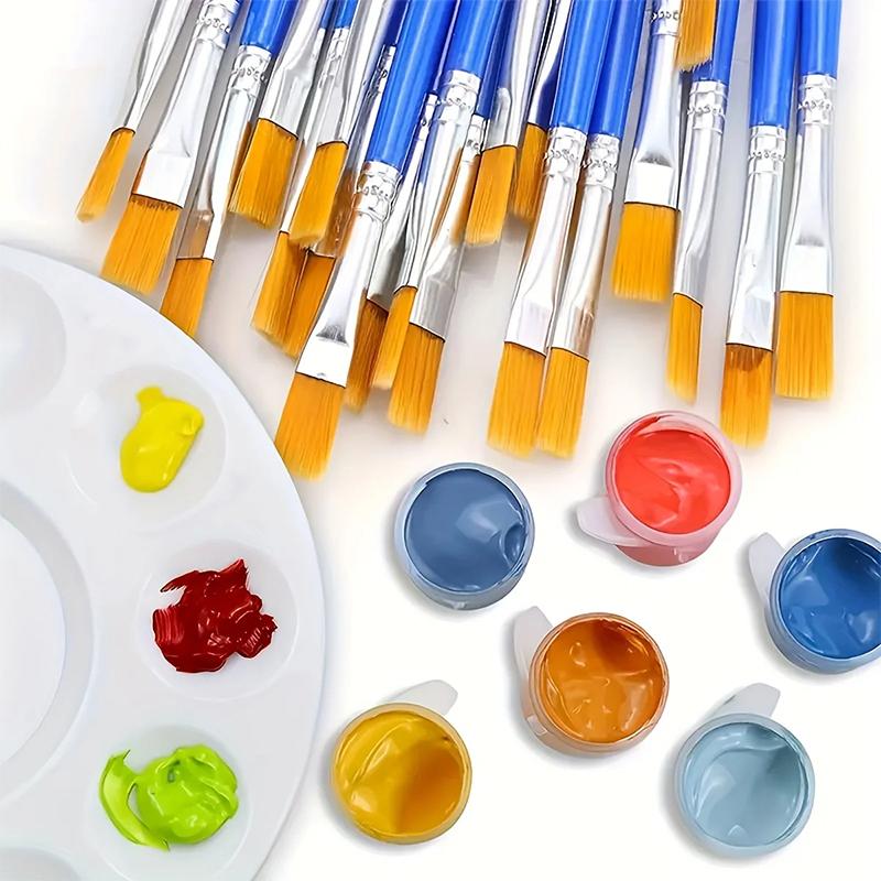 Set de Pinceaux de Peinture Art Rond Plat Poils en Nylon Pinceau à Peinture Huile Acrylique Aquarelle Pinceau Enfants/Artistes/Débutants/Étudiants