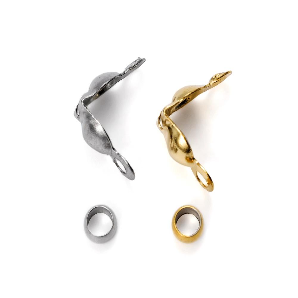 50Sets Stainless Steel Gold Color Connector Clasp Crimp End Beads for DIY Bracelet Necklace Chains Jewelry Making Accessories